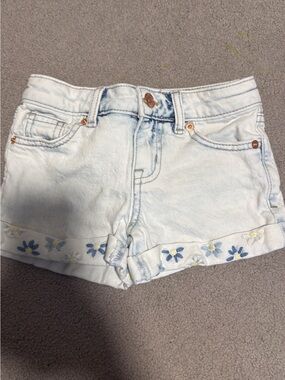 Light Wash Denim girls Shorts with Blue Floral Trim